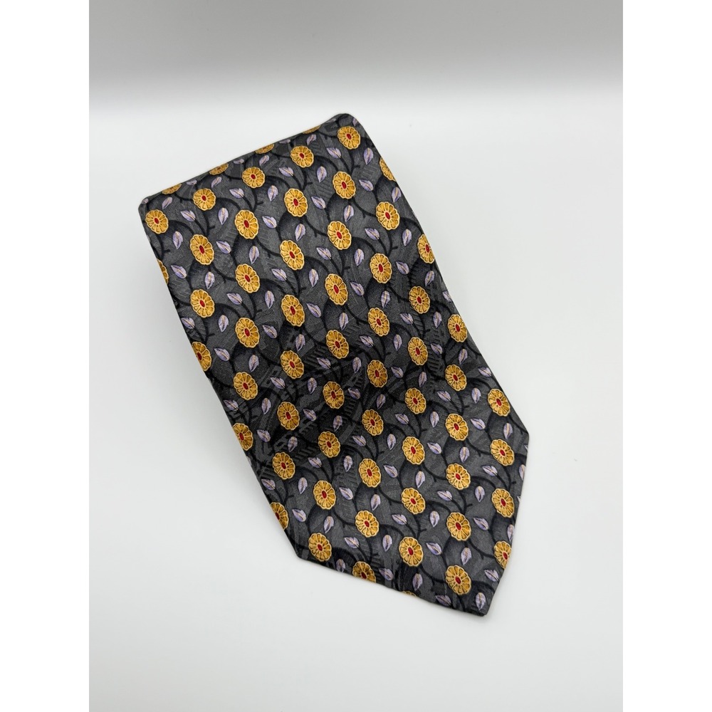 Robert Talbott Necktie 4" Silk Floral Grey Yellow Best of Class Nordstrom Tie